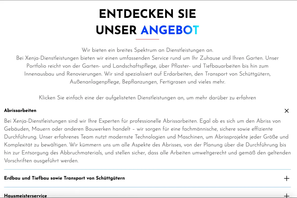 Services page design